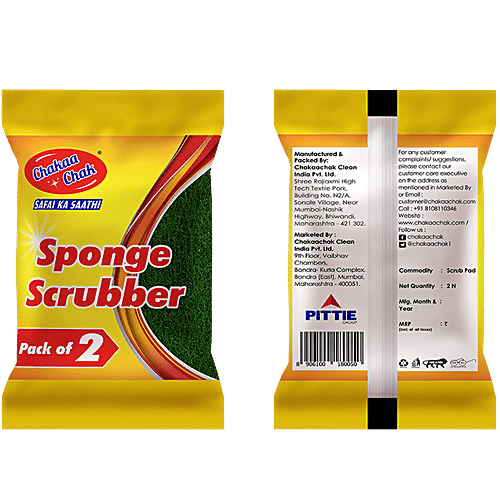 Chakaa Chak Sponge Scrubber - With Comfortable Grip, Cleans Sticky Stains, 13 g (Pack of 2)