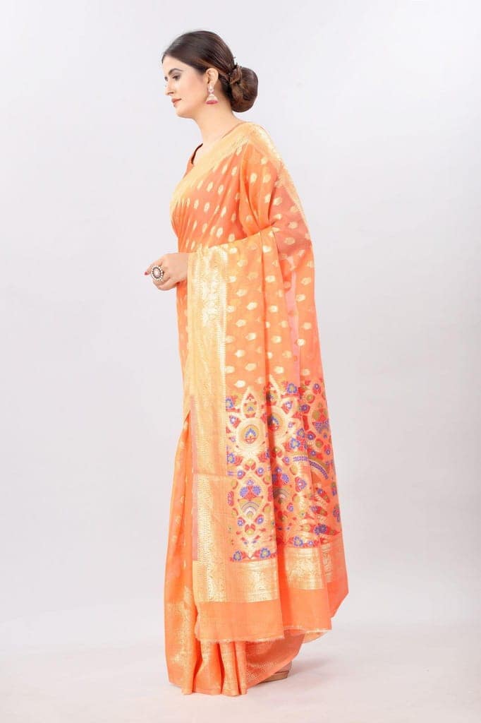Women'sOrangeCottonWovenSaree view 2