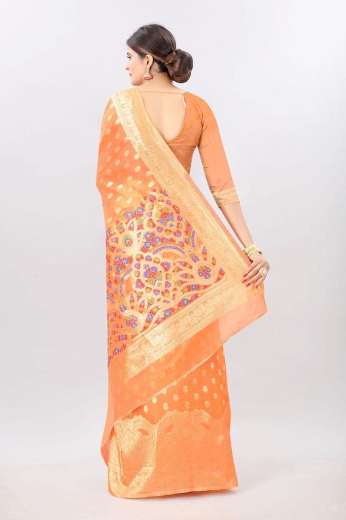 Women'sOrangeCottonWovenSaree view 3