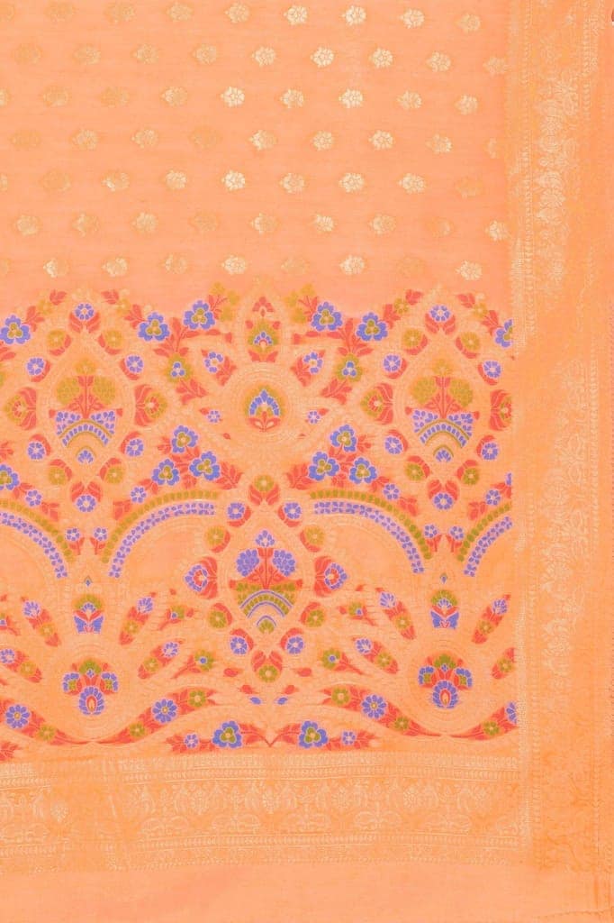 Women'sOrangeCottonWovenSaree view 6