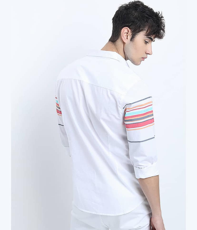 Highlander 100% Cotton Slim Fit Solids Full Sleeves Men's Casual Shirt - White ( Pack of 1 ) view 3