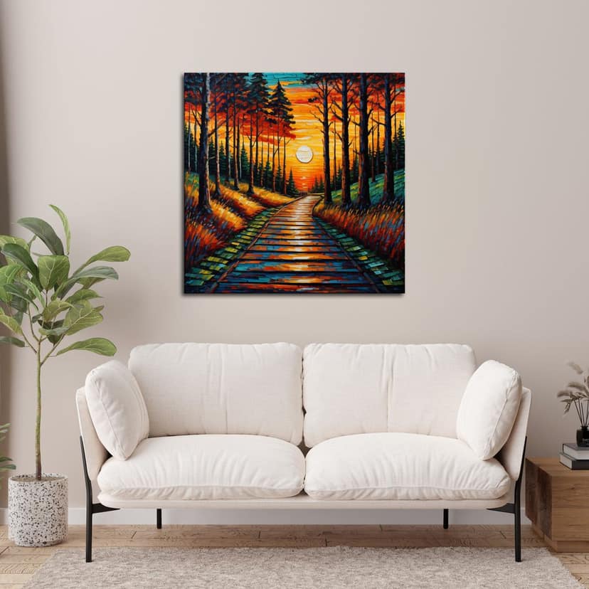 SUNSET FOREST PATH 24in X 24in WITH BLACK FRAME