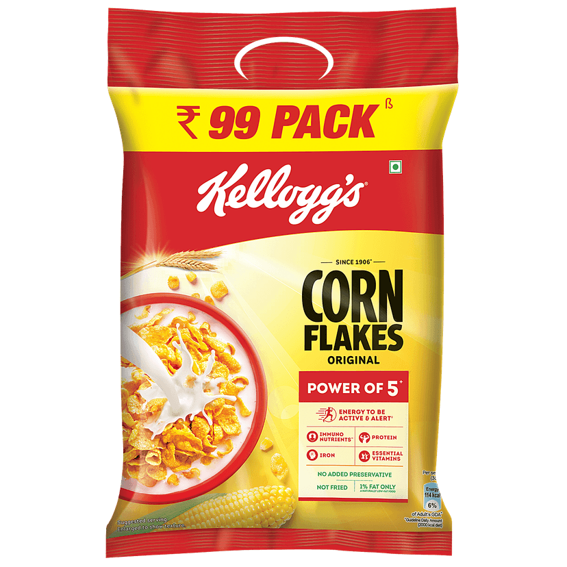 Kellogg's Corn Flakes Original, Power Of 5: Energy, Protein, Iron, Calcium, Vitamins B1, B2, B3 & C, Cornflakes, Breakfast Cereal, 275G