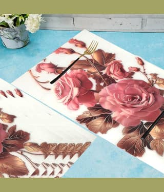 WINNER PVC Floral Rectangle Table Mats ( 45 cm x 30 cm ) Pack of 6 - White