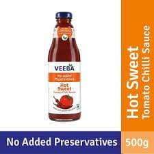 Veeba Hot Sweet Tomato Chilli Sauce - No Added Preservatives, 500 G Glass Jar