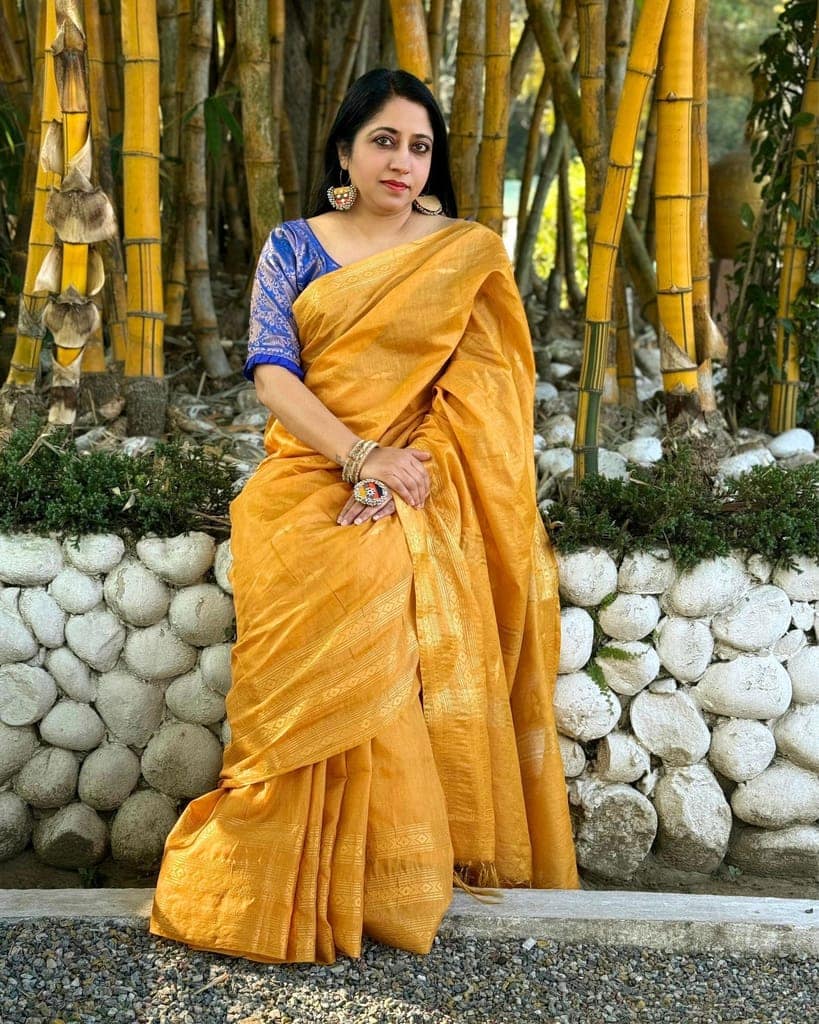 Katan Silk Saree Yellow Color Banarasi Weaves with running blouse-6127 view 4
