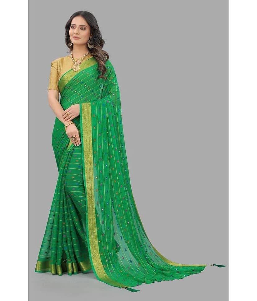 Rhey Chiffon Embellished Saree With Unstitched Blouse Piece ( Black )