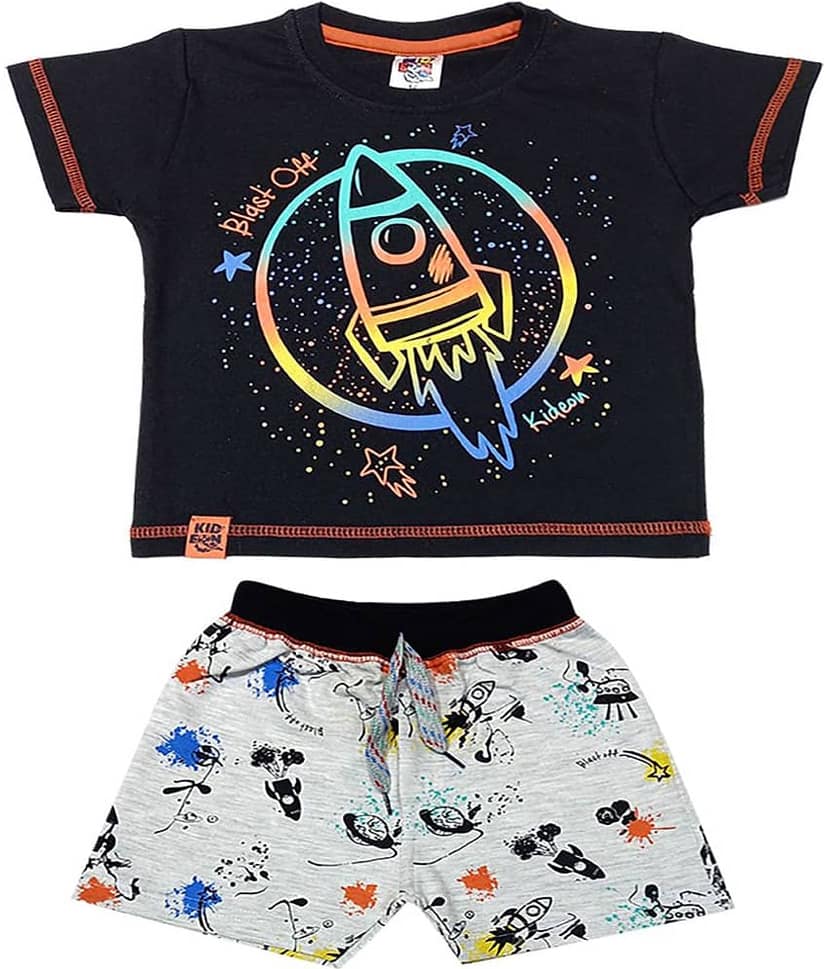 Kideon Pack of 1 Boys Cotton T-Shirt & Shorts Set ( Navy Blue )