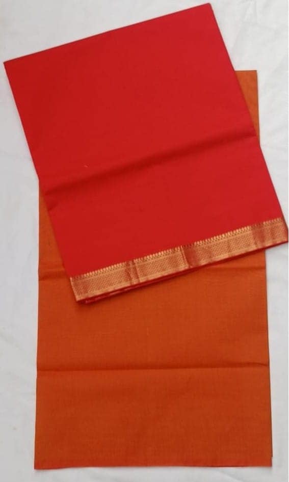 Red and Orange Cotton Dress Material withv Dupatta view 3