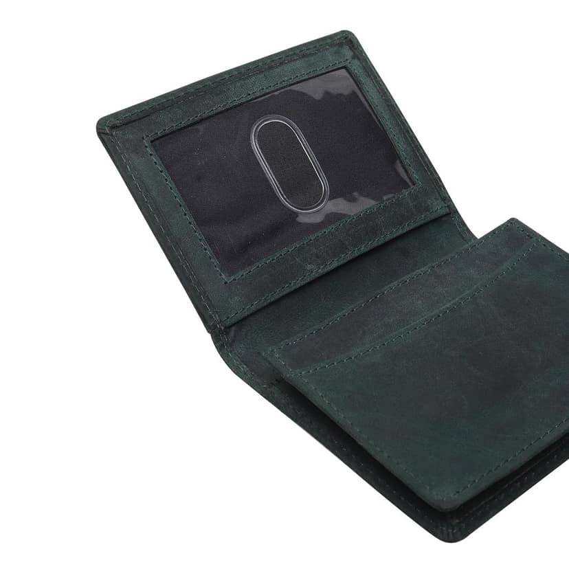 QufiCraft Genuine Leather Card Holder Wallet | Credit/Debit Card/Slim Minimalist | Office ID for Mens and Boys (Multiple Card Slots) (1 ID Card Slots) (Green) view 2
