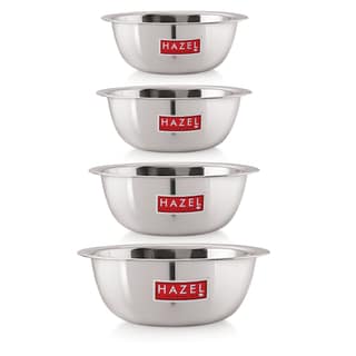 HAZEL Stainless Steel Mixing Bowl Set of 4 , 350ml to 1100ml SS Bowls for Kitchen , Steel Katori for Snacks, Cooking & Serving , Multipurpose Bowls