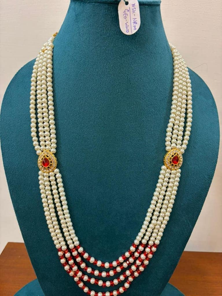 premium groom layered wedding haar featuring alternating red coral gemstone beads view 2