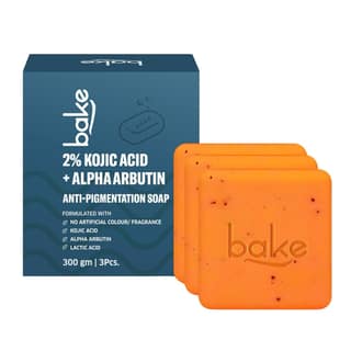 BAKE 2% Kojic Acid Scrub Treatment Soap (100 Gms Pack of 3) with Alpha Arbutin, Lactic Acid & Niacinamide | For Pigmentation, Dark Spots, Tan Removal, Brightens Underarms | Soap for Women & Men | 100g x 3 BAKE 2% Kojic Acid Scrub Treatment Soap (100 Gms
