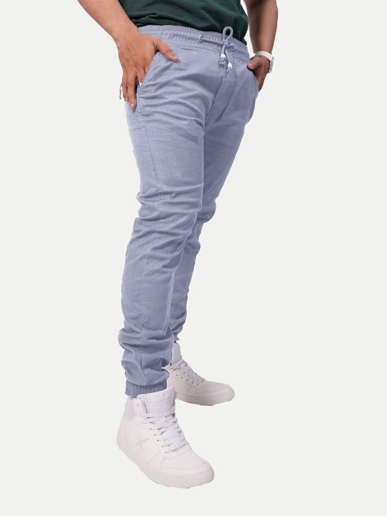 Men Light Blue Solid Elasticated Joggers view 2