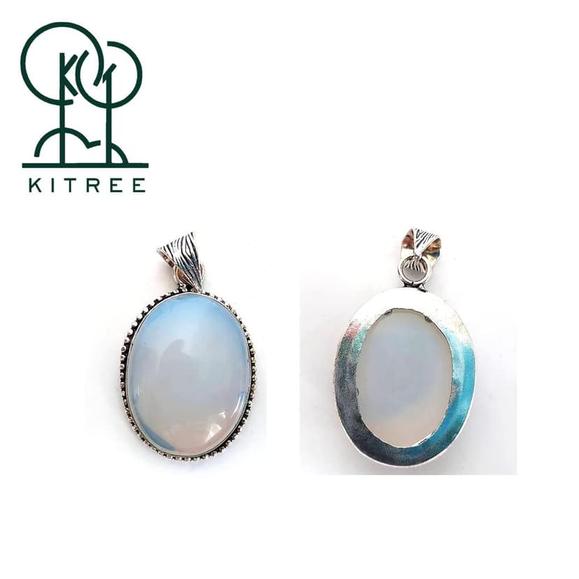KITREE NATURAL OPALITE CRYSTAL OVAL SHAPE PENDENT WITH BLACK THREAD FOR GIRLS AND WOMENS (COLOR OFF WHITE) view 3