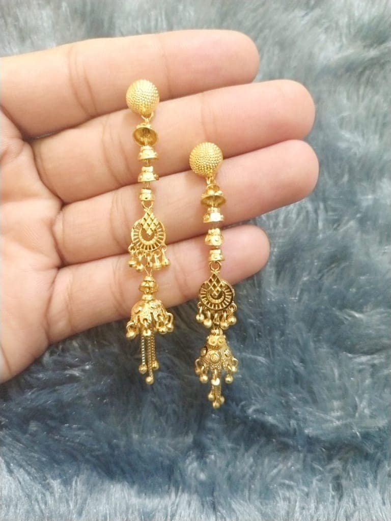 Premium Gold-Plated Traditional Floral Jhumki Earrings for Women & Girls Micro Polished Ethnic Drop Design Lightweight Daily Wear Jewellery view 3