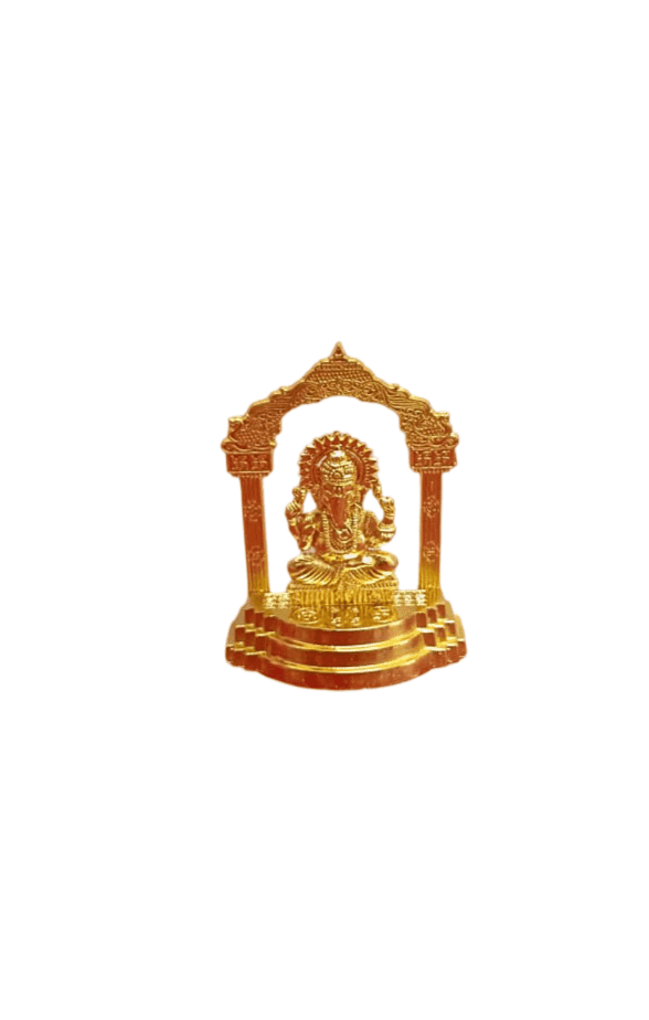 Gold-Plated Sitting Ganesha Statue with Arch