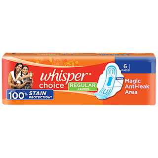 Whisper Choice Sanitary Pads With Wings 100% Stain Protection Regular - 6 pcs
