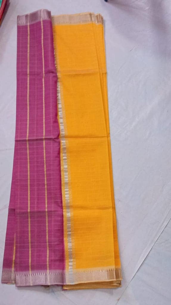 Yellow and Pink Pure 250 Kaddi Handloom Cotton Saree With Blouse Piece view 2