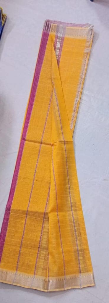 Yellow and Pink Pure 250 Kaddi Handloom Cotton Saree With Blouse Piece view 3