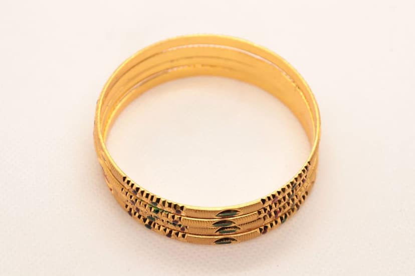 Gold Plated Bangles with Green and Red Stones of 4 Piece Set view 3