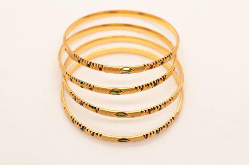 Gold Plated Bangles with Green and Red Stones of 4 Piece Set view 4