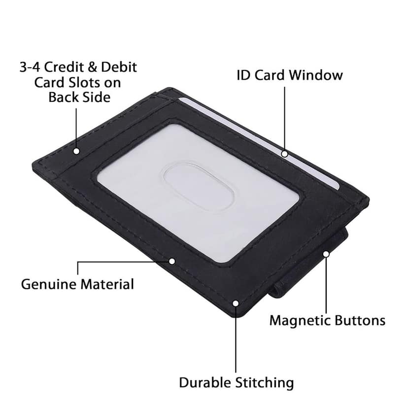 QufiCraft Genuine Leather Card Holder Wallet | Credit/Debit Card/Slim Minimalist | Office ID for Mens and Boys (5 Card Slots) (1 ID Window Slots) (Blue) view 3