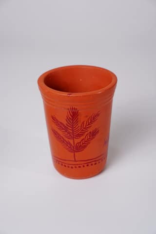 Terracotta/Clay Glass with Hand-Painted Warli Art