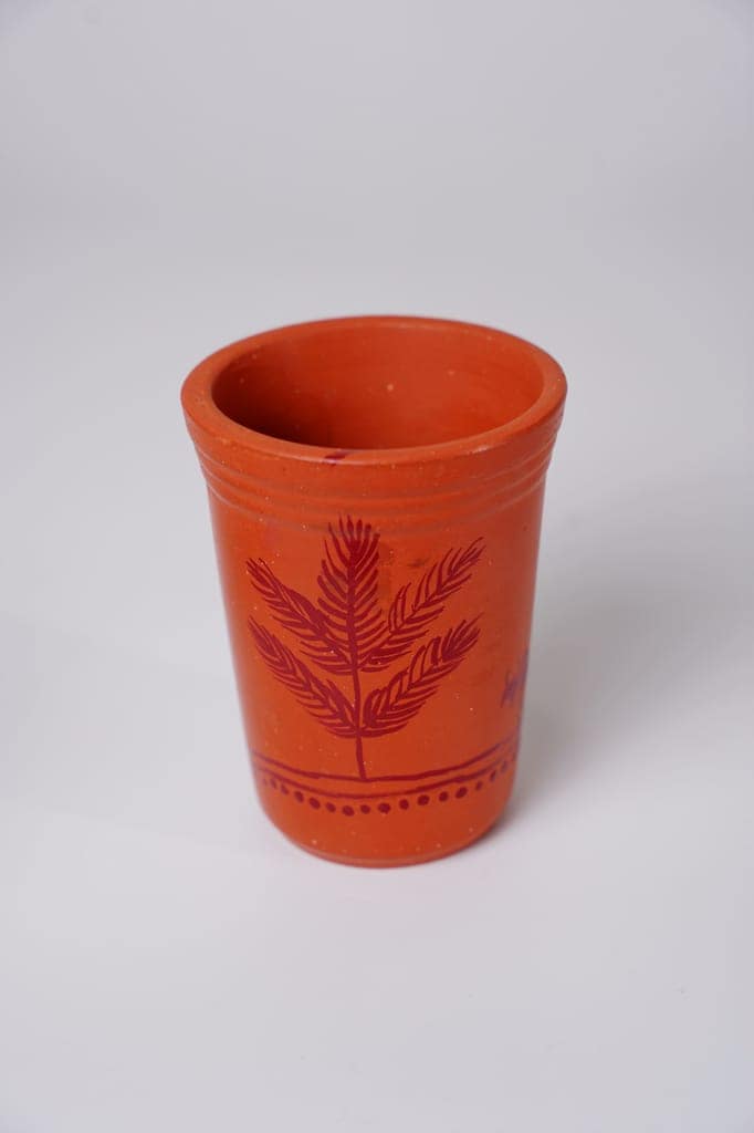 Terracotta/Clay Glass with Hand-Painted Warli Art