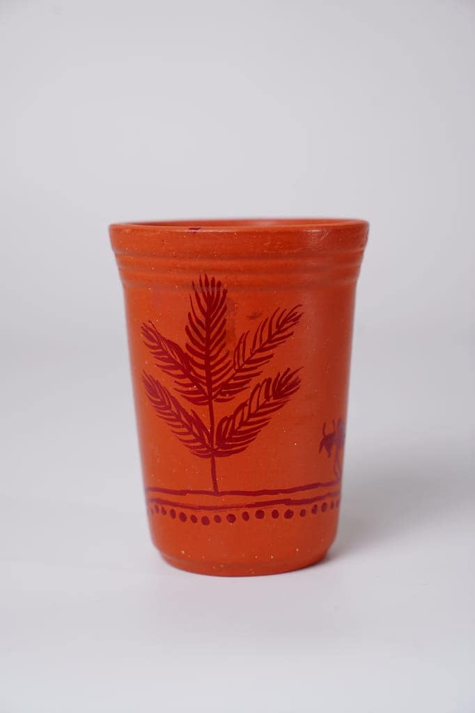 Terracotta/Clay Glass with Hand-Painted Warli Art view 2