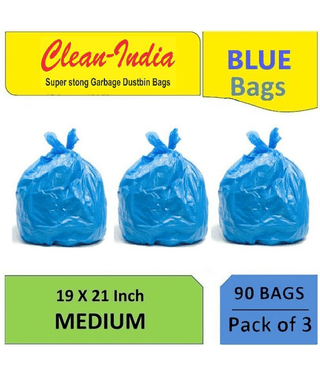 Clean India C-I - 3 Packs Medium Disposable Garbage Bags for Wet Waste, Blue Color (90 pcs)