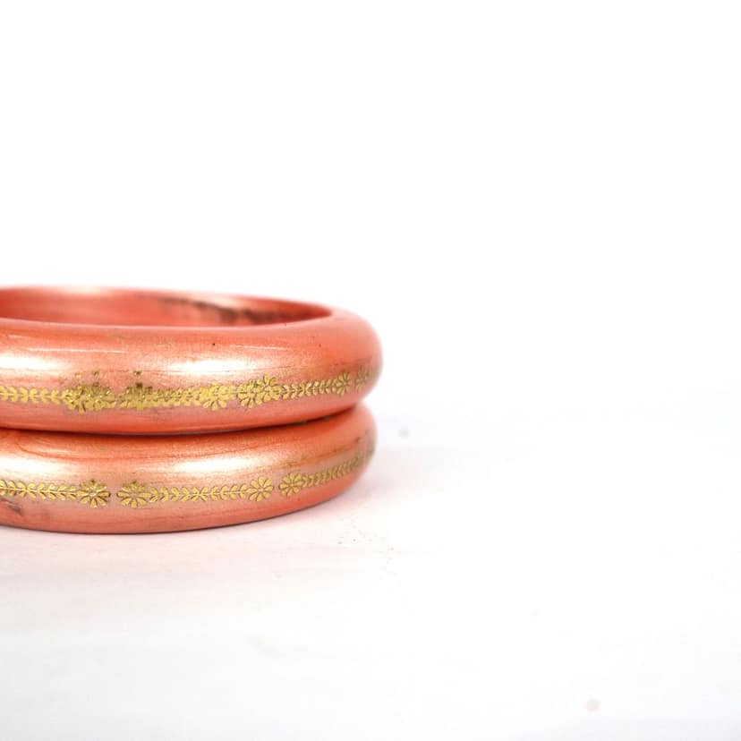 FHS Rajasthani Inner Gold Work Lac Bangles Set- Peach view 4