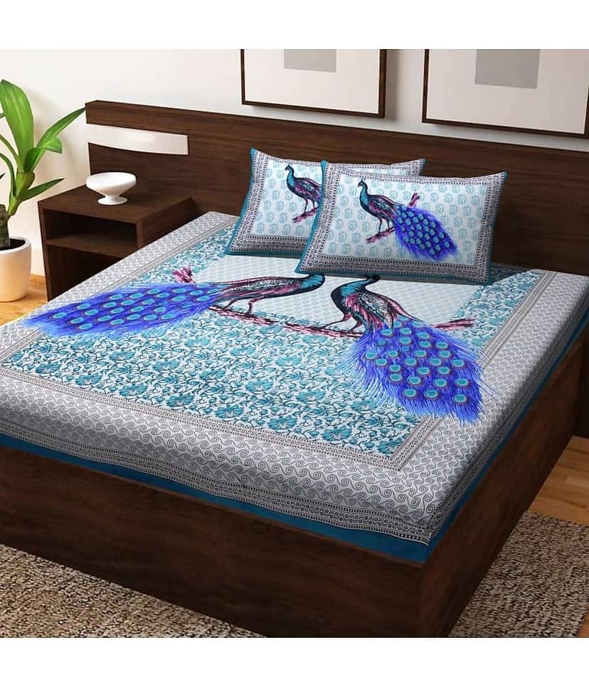 Uniqchoice Cotton 1 Double Bedsheet with 2 Pillow Covers ( Turquoise )