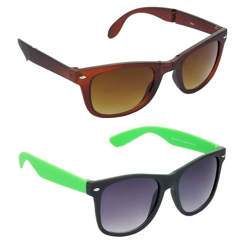 HRINKAR Men Women Boys & Girls Pilot Sunglasses Brown & Green Frame, Brown & Grey Lens (Medium) Pack of - 2