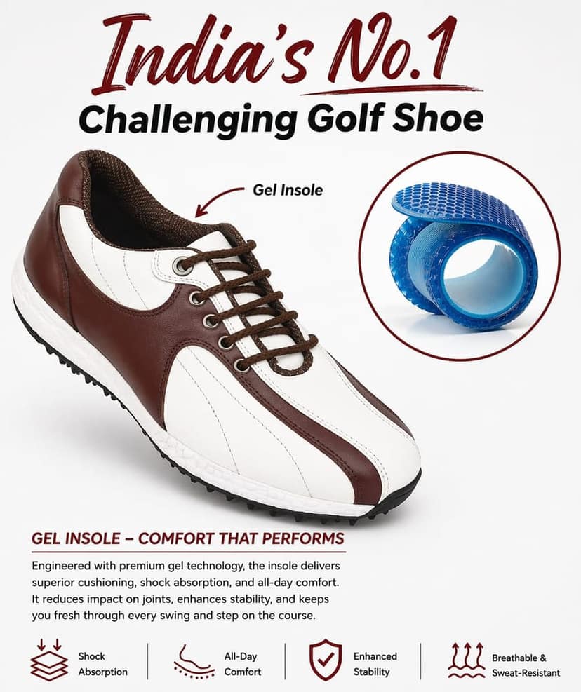 HITCARO Arkbird® Men's Genuine Leather Lace-up Professional 100% Waterproof Premium Gold Golf Shoes PR-5406 view 2