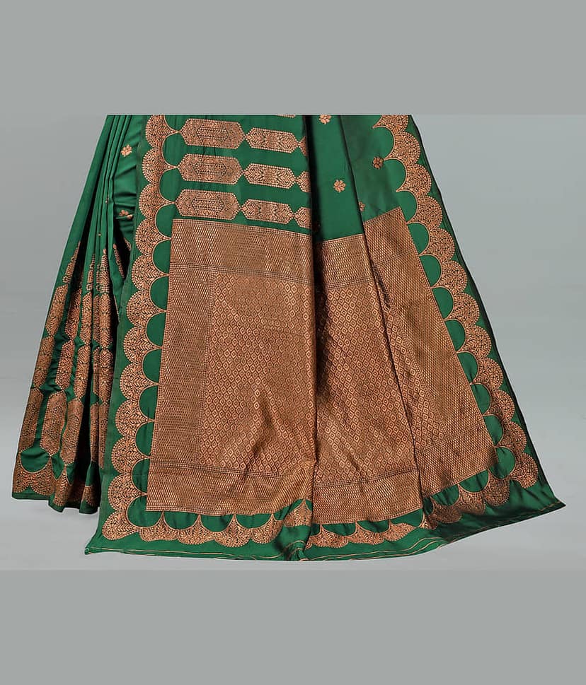 Om Shantam Sarees Banarasi Silk Embellished Saree With Unstitched Blouse Piece ( Green ) view 2