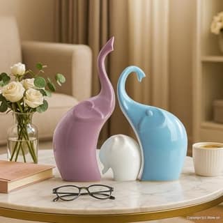 Ceramic Elephant Family for Home Decor (Pack of 1,Multi-Coloured)