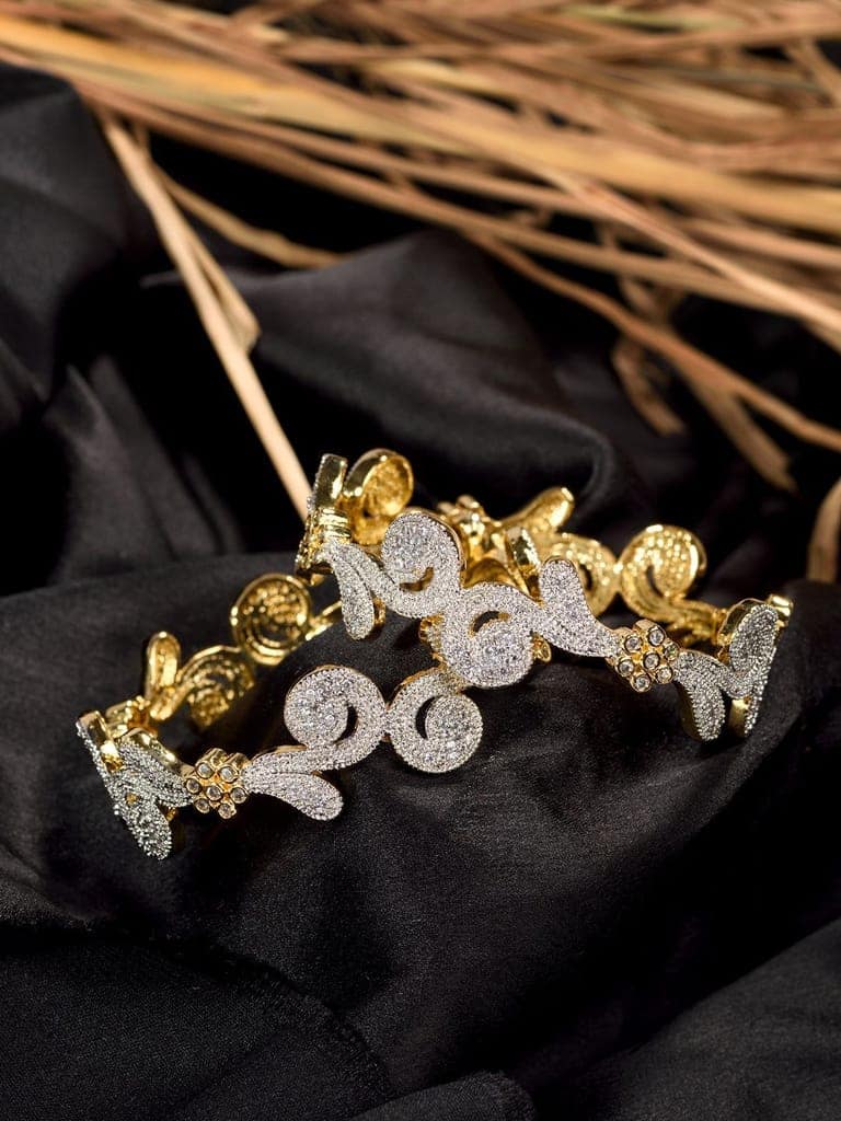 Set Of 2 Dua Toned Gold Plated Whitee AD Studded Handcrafted Leafy Design Bangles view 3