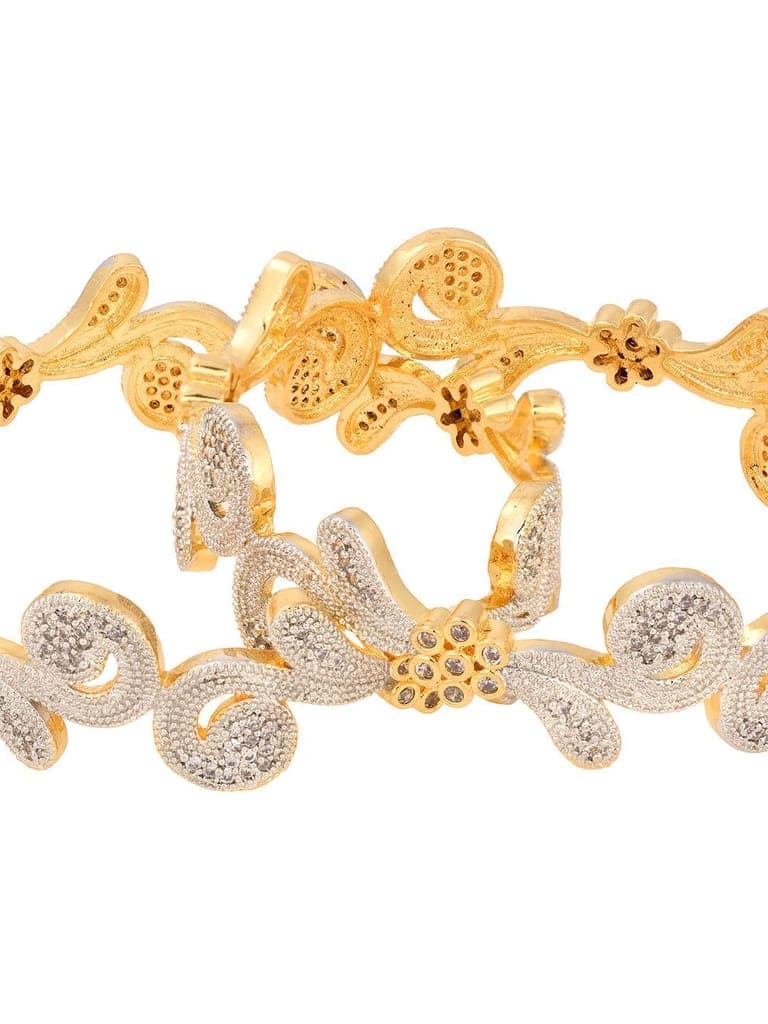Set Of 2 Dua Toned Gold Plated Whitee AD Studded Handcrafted Leafy Design Bangles view 5
