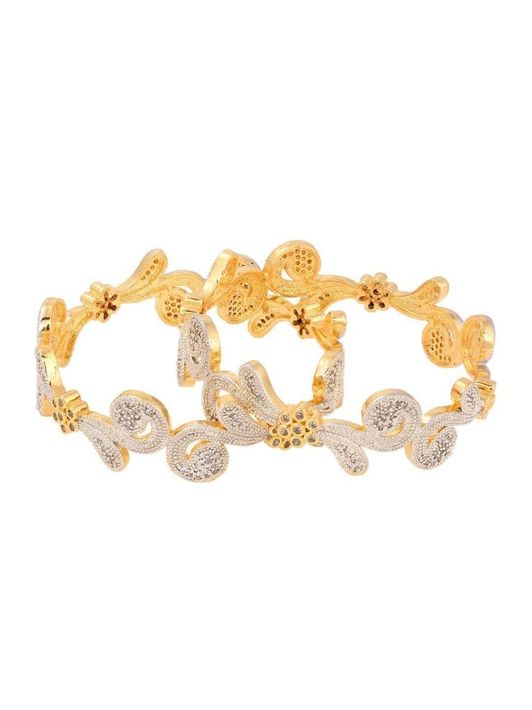 Set Of 2 Dua Toned Gold Plated Whitee AD Studded Handcrafted Leafy Design Bangles view 6