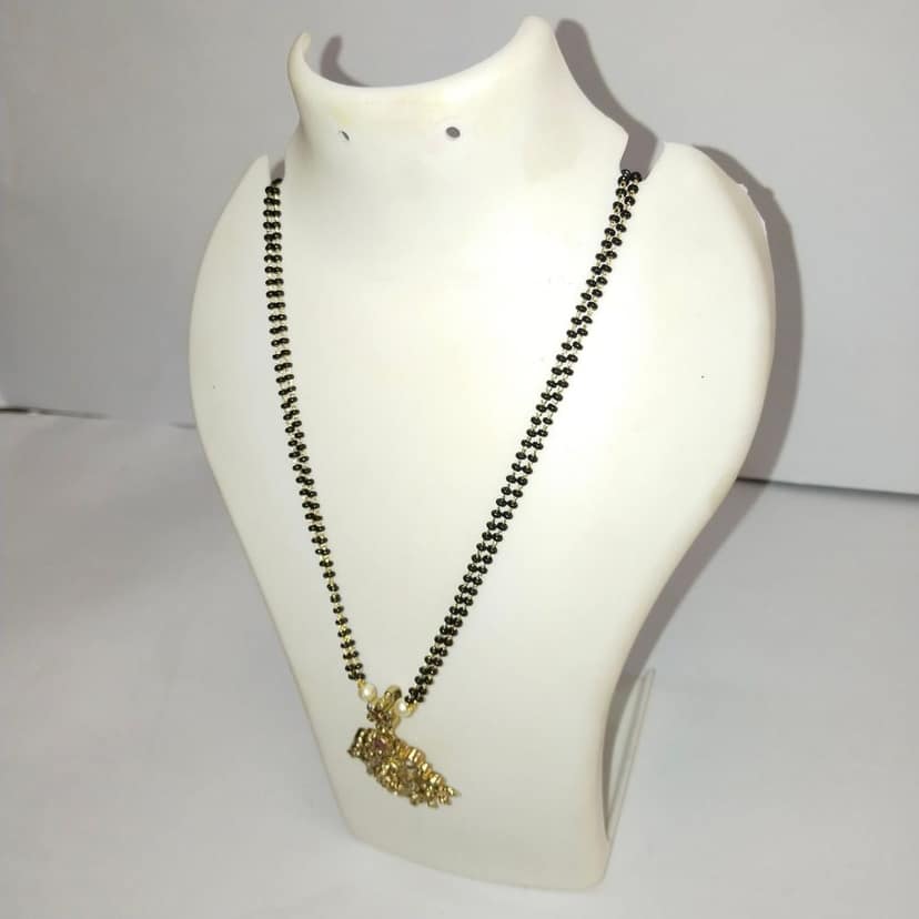 Black Beads Mangalsutra with intricate gold pendant view 2