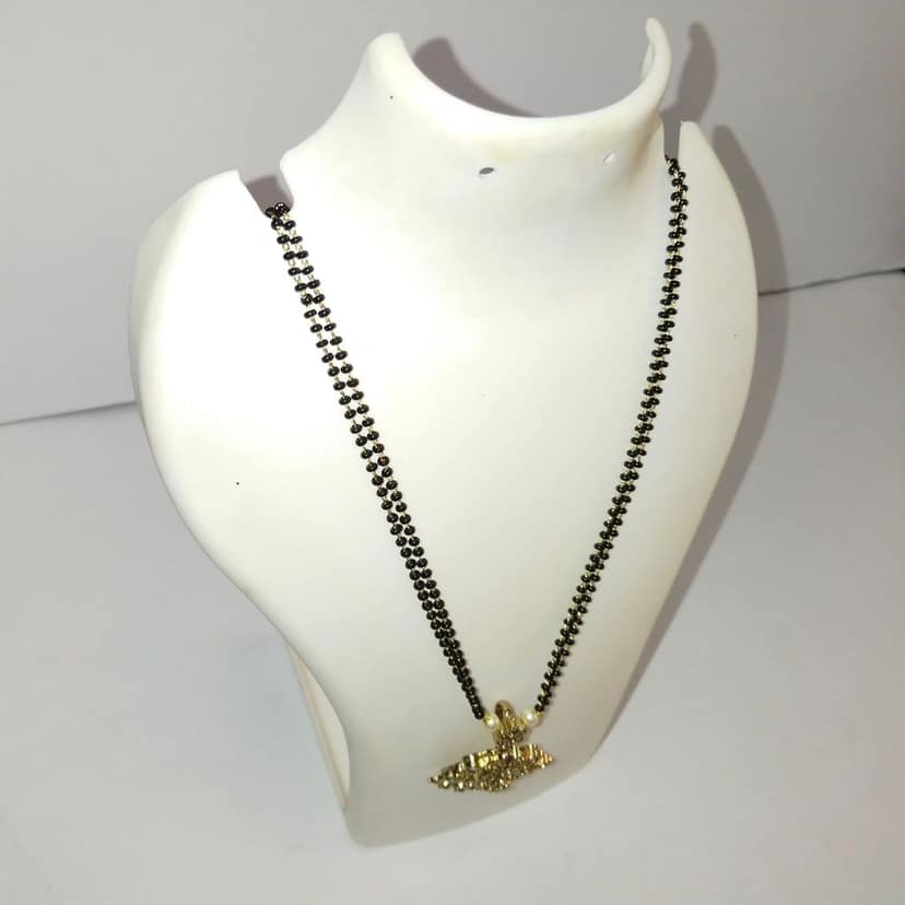 Black Beads Mangalsutra with intricate gold pendant view 3