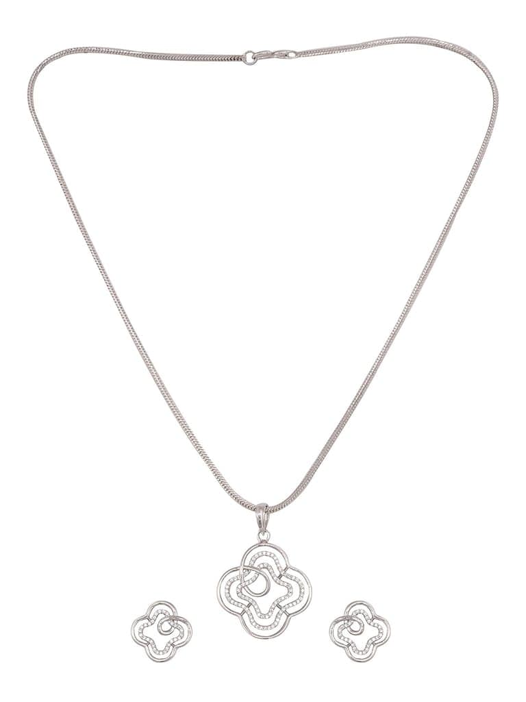 White Rhodium AD studded Floral design Pendant Earrings set chain view 3
