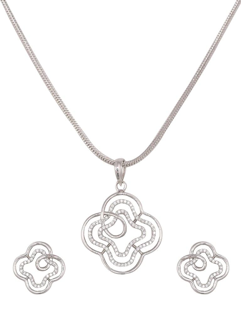White Rhodium AD studded Floral design Pendant Earrings set chain view 4