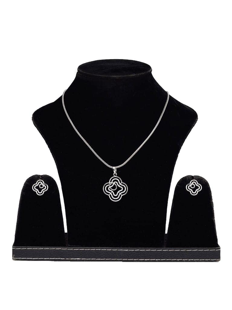 White Rhodium AD studded Floral design Pendant Earrings set chain view 5