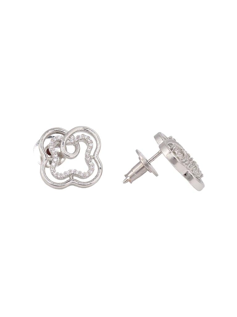 White Rhodium AD studded Floral design Pendant Earrings set chain view 6