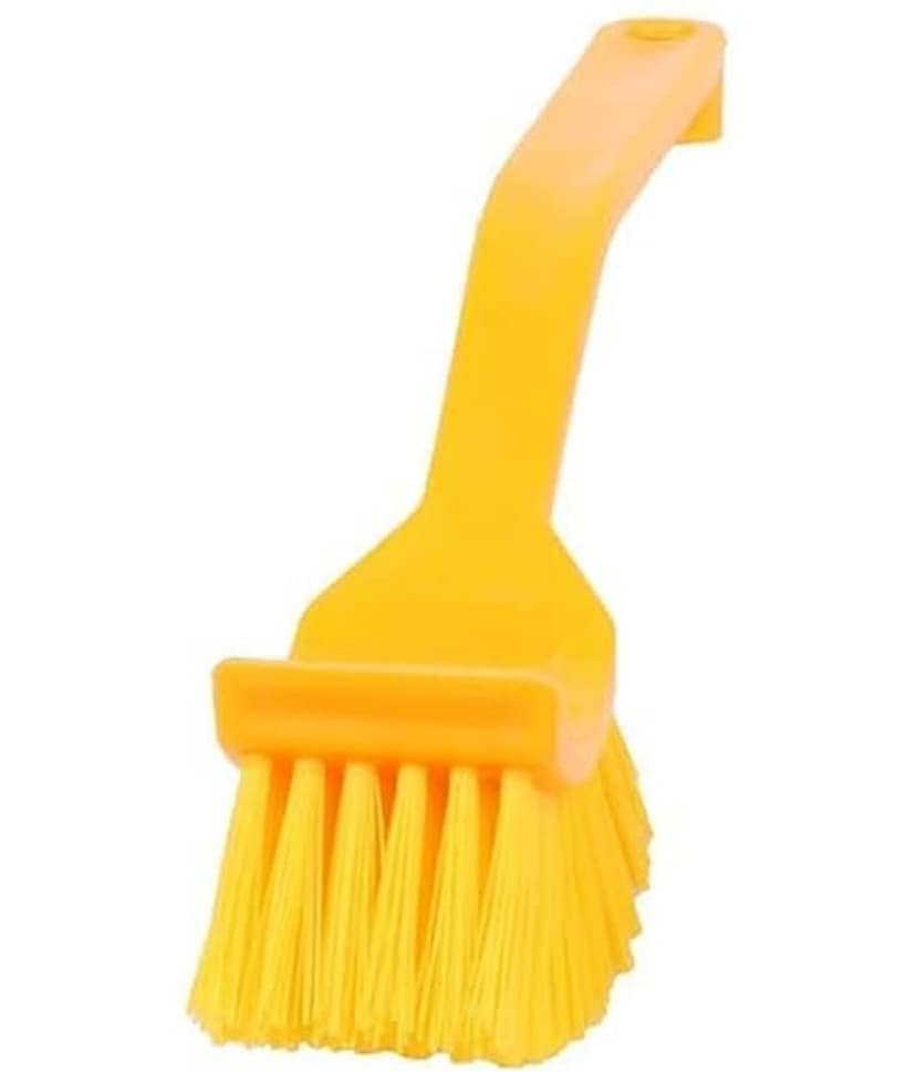 Multi-Purpose Kitchen & Bathroom Cleaning Brush with Strong Bristles | Long Handle Scrub Brush for Dishes, Sink, Tiles, Toilet & Household Cleaning | Durable Plastic Handle Cleaning Tool (Yellow)