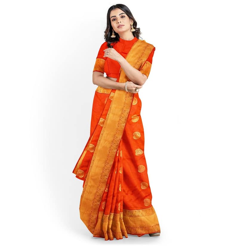 Dark Orange Beautiful Mango Butta Saree with Unstitched Blouse view 2