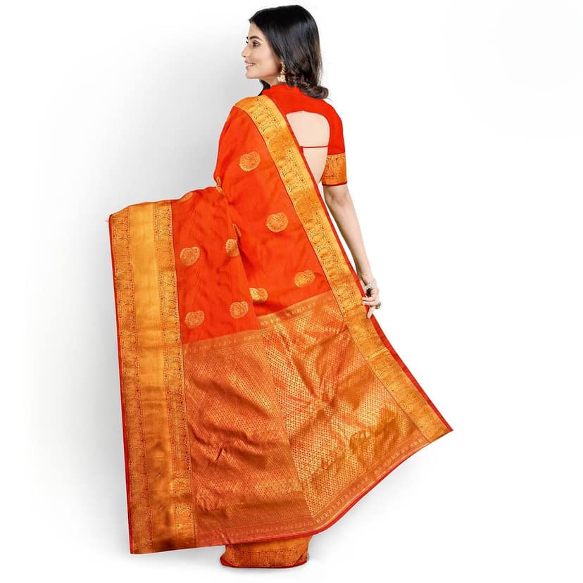 Dark Orange Beautiful Mango Butta Saree with Unstitched Blouse view 4