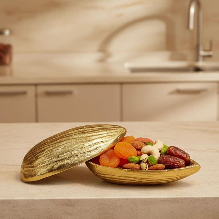 Aluminium Decorative Almond Shape Dry Fruit Box No. 1 (ATMAS068 A)